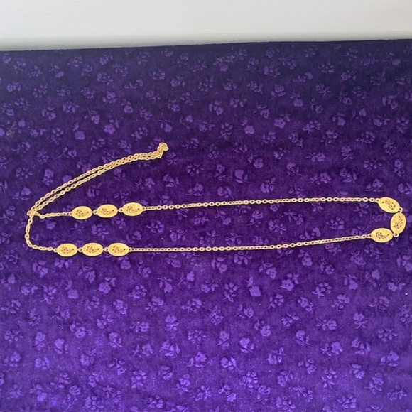 Long Gold Tone Necklace with Oval Filigree Accent - Picture 4 of 5